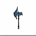 Ornate Glowing Axe With Blue Luminous Details Wing Like Structure And Purple Gold Handle