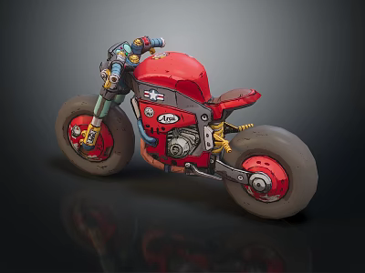 Red Custom Motorcycle With Vintage Engine Design Stylish Wheels And Seat 3d model