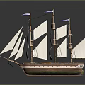 Model Sailing Ship With White Sails Multiple Masts And Brown Hull