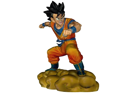 Dragon Ball Character Action Figure In Orange Outfit With Blue Wristbands Cloud Base Battle Stance 3d model