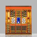 Modern Wine Cabinet With Orange Frame Gold Shelves And Blue Display Panel