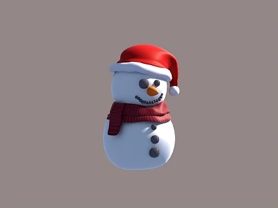 Cheerful Snowman With Red Santa Hat Red Scarf And Black Buttons 3d model