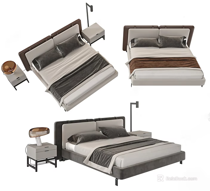 Modern Double Bed Design With Upholstered Headboard Bedside Table And Lamp 3d model