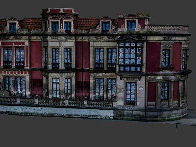 Cartoon Scene Of Vintage Building With Red Walls Brown Roof And Decorative Windows 3d model
