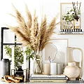 Elegant Decorative Ornament Set Interior With Pampas Grass Vase Candles And Green Plants