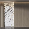 Modern Wooden Wall Paneling With Vertical Slats And Marble Texture Decor