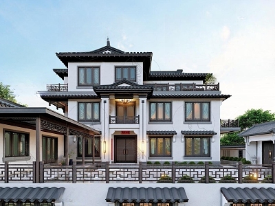 Chinese-style single-family villa three-story villa self-built model