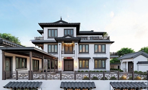 Chinese-style single-family villa three-story villa self-built 3d model