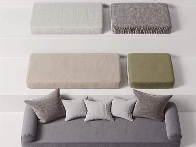 Grey Sofa With Beige Green Cushions And Multiple Soft Pillows For Home Living 3d model