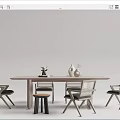Modern Wooden Dining Table Set With Chairs And Stool For Home Interior 3d model
