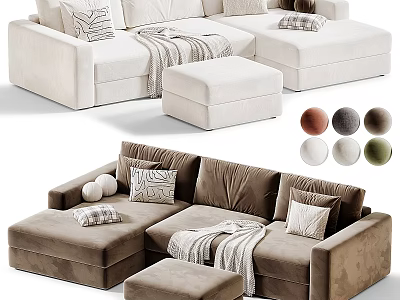 Casual L Shaped Sofa Set With Ottoman Pillows And Multiple Color Options 3d model