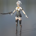 Anime Style Game Movie Character With White Hair And Mechanical Outfit Holding Sword