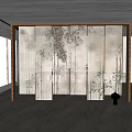 New Chinese Curtain Gauze Curtain Roller Shutter Partition 3d model