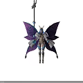 Fantasy Blue Haired Female Character With Purple White Butterfly Wings And Long Staff