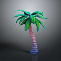 Green Leaf Palm Tree With Pink And Blue Trunk On Gray Background 3d model