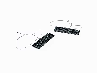 Two Black Wired Keyboards For Computer Desktop With Cable Connections 3d model