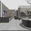 Luxury Modern Jewelry Store Interior Design With Circular Display Counter And Blue Crystal Chandeliers