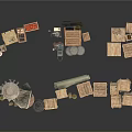 Essential Household Supplies Including Wooden Boxes Barrels Oil Drums And Tent