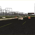 Highway Road Infrastructure with Traffic Billboard Multiple Lanes Vehicles and Palm Trees