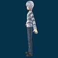 White Haired Man Wearing Gray White Striped Shirt Dark Pants Arms Outstretched Dark Blue Background