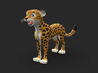 Playful 3D Cartoon Cheetah Character With Spotted Fur And Big Eyes Standing 3d model