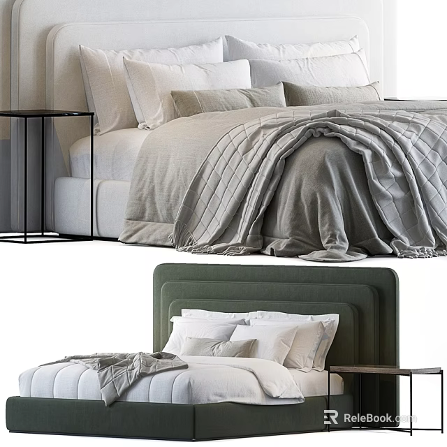 Light And Green Headboard Double Bed Interior With Bedding And Nightstands 3d model