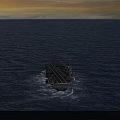 Sunset Over Ocean With Large Ship Sailing On Calm Blue Water