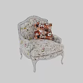 Elegant Vintage Armchair With Floral Upholstery Silver Frame And Curved Legs