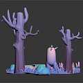 3D Rendered Fantasy Forest Scene With Colorful Trees Blue Grass And Round Elements