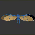Blue And Yellow Dragon Character With Large Wings Standing On Dark Surface With Reflection