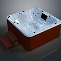 Square Jacuzzi Tub With Massage Jets White Interior Brown Exterior And Wooden Steps