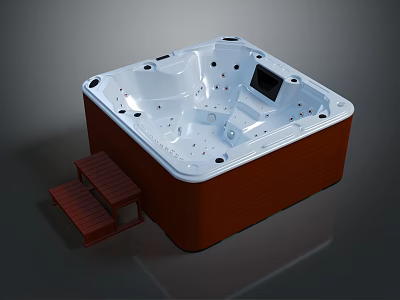Square Jacuzzi Tub With Massage Jets White Interior Brown Exterior And Wooden Steps 3d model