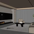 Modern Living Room Interior With White Sofa TV Cabinet Fireplace And Floor To Ceiling Windows