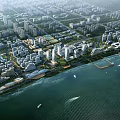 Aerial Urban Planning With High Rise Buildings Green Spaces Waterfront And Road Networks