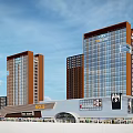 Modern Commercial Complex With High Rise Buildings Retail Spaces And Office Areas