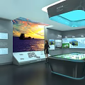 Modern Exhibition Hall With Large Sea View Screen Interactive Display And Model 3d model