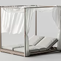 Outdoor Hammock Chair With Four Posts White Curtains And Two White Loungers