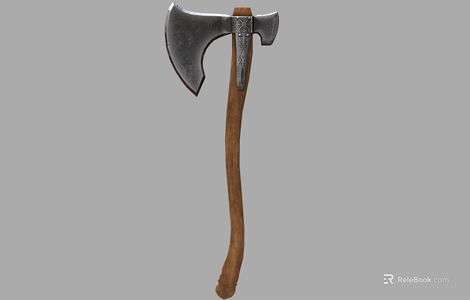Sturdy Handcrafted Axe With Metal Head And Wooden Handle For Traditional Weapons 3d model 