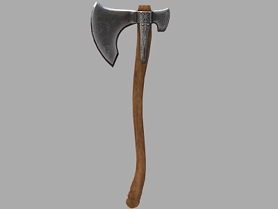 Sturdy Handcrafted Axe With Metal Head And Wooden Handle For Traditional Weapons 3d model