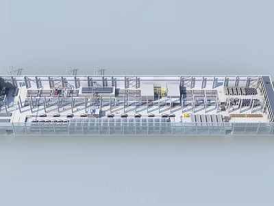Large Modern Industrial Structure With Steel Framing Glass Facade And Equipment 3d model