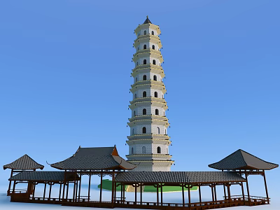 Traditional Chinese Architecture Featuring Multi story Pagoda And Surrounding Classic Pavilions 3d model