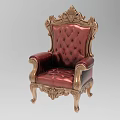 Luxury Vintage European Style Armchair with Red Leather Upholstery and Golden Carved Ornate Backrest Armrests