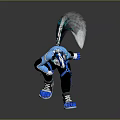 Sitting Anthropomorphic Fox Like Creature In Blue Outfit With White Fur And Glowing Tail