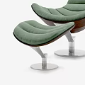 Modern Lounge Chair with Matching Ottoman Green Upholstery Wooden Frame and Silver Metal Base