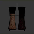 Kitchen Glass Salt Pepper Shakers With Black Lids And Red Spices In Metal Stand