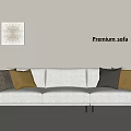 Modern Gray Premium Three-Seater Sofa With Decorative Pillows And Wall Artwork 3d model