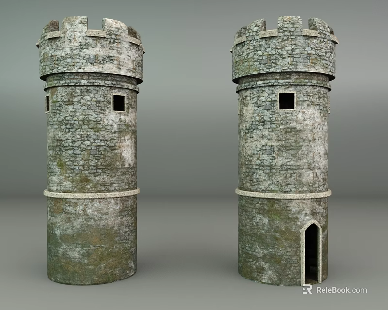 Ancient Stone Towers With Historic Brick Structure Windows And Weathered Design 3d model