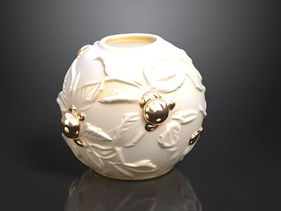 Elegant White Perfume Cosmetics Container With Carved Leaves And Gold Decorations 3d model