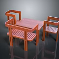 Modern Wooden Dining Furniture Set With Table And Four Slatted Armchairs For Home