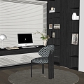 Modern desk and chair computer ornaments table lamp venetian blinds carpet 3d model